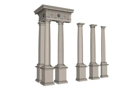 Denticulated Doric Order Column pedestal and entablature 3D model