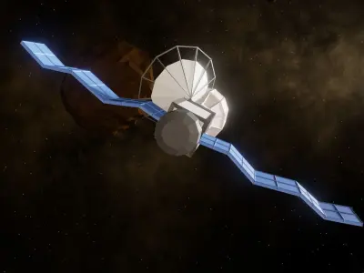 sci-fi red space shuttle rocket and satellite Low-poly 3D model