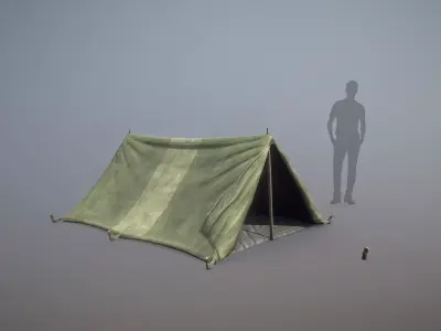 Military Tent WWII TwoSleeping open vr1 Low-poly 3D model