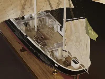 Steamsail Hartford Sail Warship 3D model