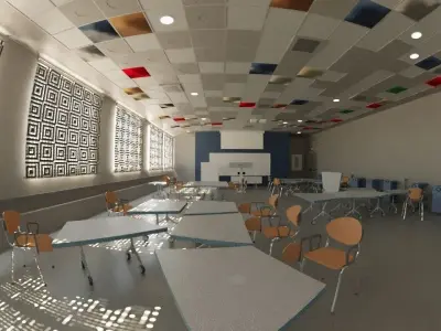 Colorful Dynamic Learning Classroom with animated roller shades 3D model
