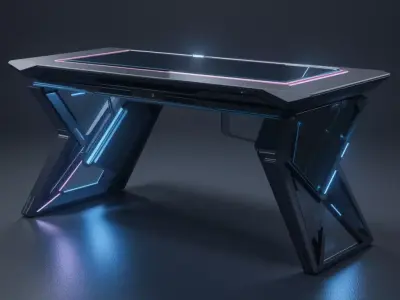 PC Gaming Table 3D Model RGB Desk with Modern Design Free 3D model