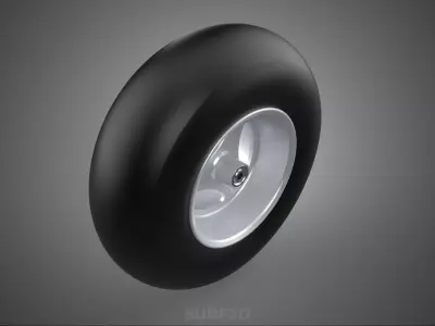 SLICK SILVER THREE SPOKE TREAD TIRE RIM CART WHEEL BARROW RUBBER 3D model