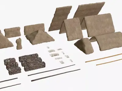 Thatched House Modular Kit Low-poly 3D model
