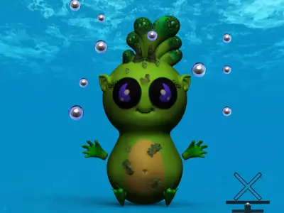 plankton creature with bubbles in water 3D model