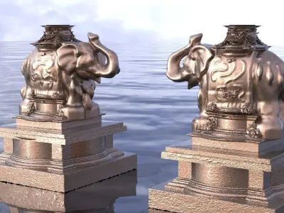 Elephant ancient statue pillars mirrored together 3D model