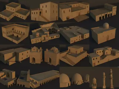 36 Mardin Old Houses Set Buildings 3D model Low-poly 3D model