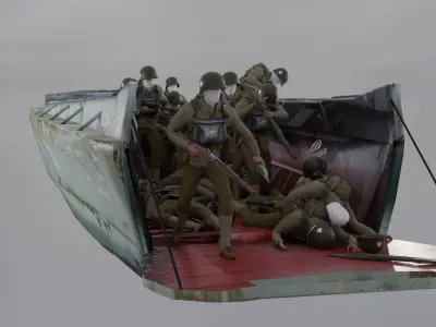 D-Day Landing Craft With Soldiers Low-poly 3D model