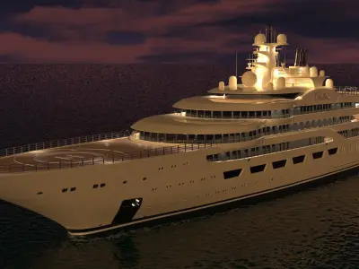 Dilbar Superyacht Night Scene 3D model
