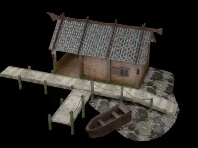 Old Style Fishing Hut Low-poly 3D model
