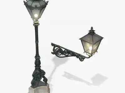  Street Lamp and Wall-Mounted Lamp Low-poly 3D model