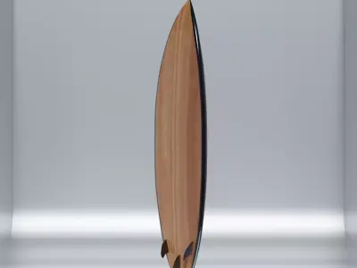 Wooden Surfboard with Carbon Fibre Fins Low-poly 3D model