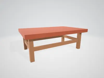 A set of minimalistic table with chairs and benches Low-poly 3D model
