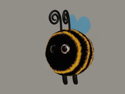 Cute 3d Bee cartoon character with fur for games and etc Low-poly 3D model