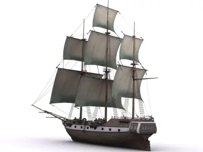 Warship brig Low-poly 3D model