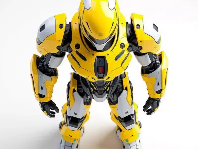 Yellow Mech Robot 3D Model Black Armor Sci-Fi Design Low-poly 3D model
