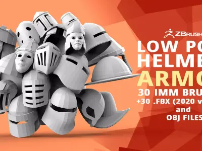 30 Low poly medieval fantasy helmets base mesh shapes IMM brush 3D model