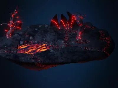 Volcanic Floating Island Low-poly 3D model