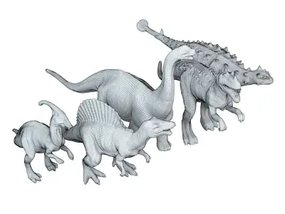 Collection Of Five Dinosaur Toys 3D model
