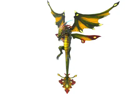 Low Poly Monster Green Young Winged Dragon 3D Model Low-poly 3D model