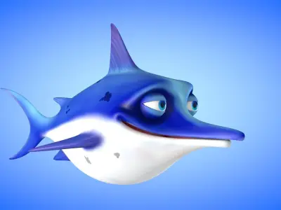 Swordfish cartoon fish Low-poly 3D model
