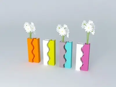 vase colorful with daisies in it Free 3D model