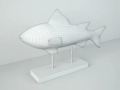 Rustic Wood Fish Statue 3D model