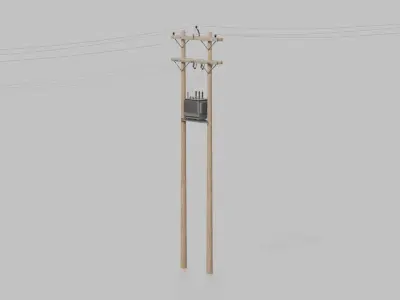 Utility Pole - Wooden H-Frame with Transformer 3D model