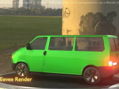 City Car 44 Commercial Minibus Type-C Green Low-poly 3D model