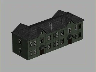 Wooden vintage residential building with arched entrances 3D model