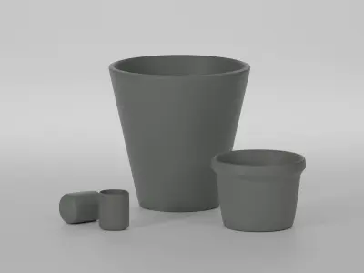 model flowerpot vase and two cups 3D model