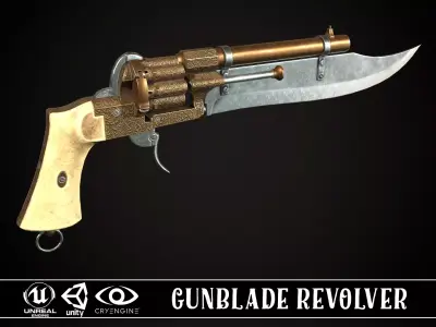 Gunblade Revolver Gilded Low-poly 3D model