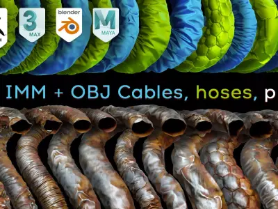 132 Zbrush Cables hoses pipes Brushes IMM curve and OBJ Meshes 3D model