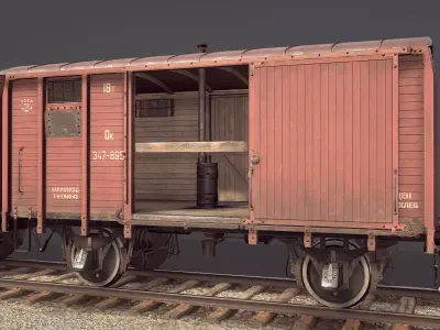 Railway Covered Goods Wagon 18T Vr3 Ok Red Low-poly 3D model
