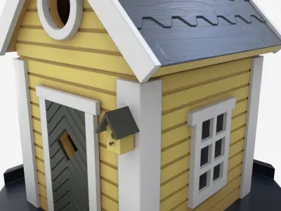 Outdoor Garden Birdhouse on Pillar 3D model