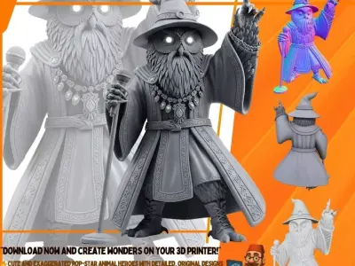 Bearded Wise Owl Wizard Mystic Rock Legend 3D Print Model 3D model