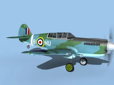 Curtiss P-40N Tomahawk V02 RAF 3D model
