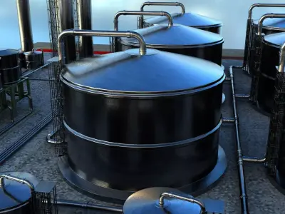 Oil Refinery Low-poly 3D model