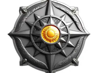 Ornate Metallic Sun Fantasy Shield Low-poly 3D model