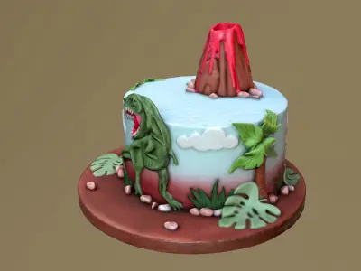 T-Rex Dinosaur Volcano Cake 3D model