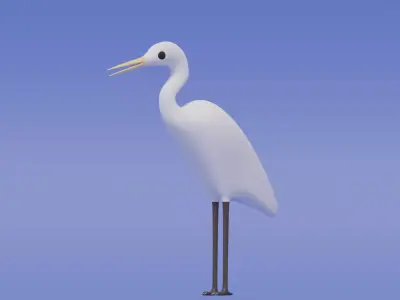 Cartoon Cute Egret Bird 3D model