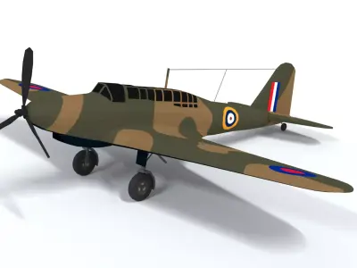 Low Poly Cartoon Fairey Battle WWII Airplane Low-poly 3D model