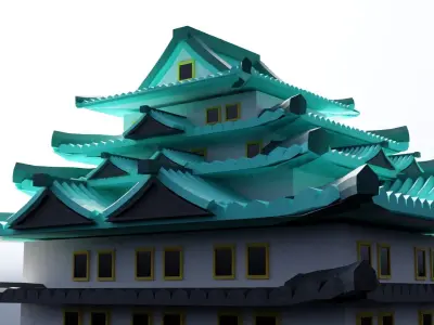 Japanese fortress or castle Low-poly 3D model