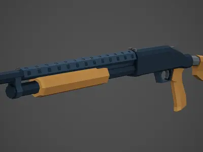 Stylized Mossberg 500 Shotgun Low Poly Mobile Ready Low-poly 3D model