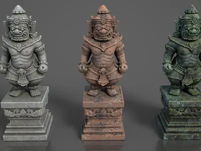 Ancient Khmer Statue21-250523 Low-poly 3D model