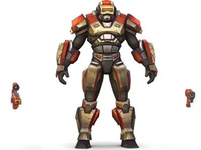 Cartoon Sci-Fi Cyborg Drone Sniper Soldier Low-poly 3D model