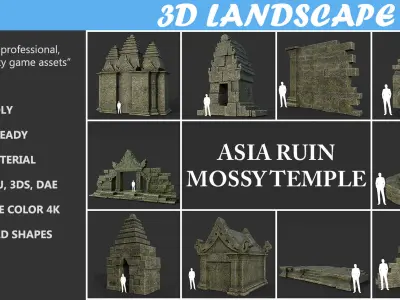 Low poly Mossy Mossy Ruin Asia Temple Pack Low-poly 3D model