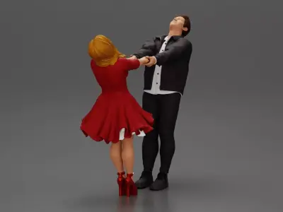 Couple leaning back holding hands enjoying a playful dance 3D print model