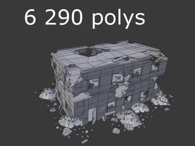 low poly destroyed building 4 Low-poly 3D model