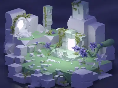 Ancient Portals - Ancient environment PART2 Low-poly 3D model
